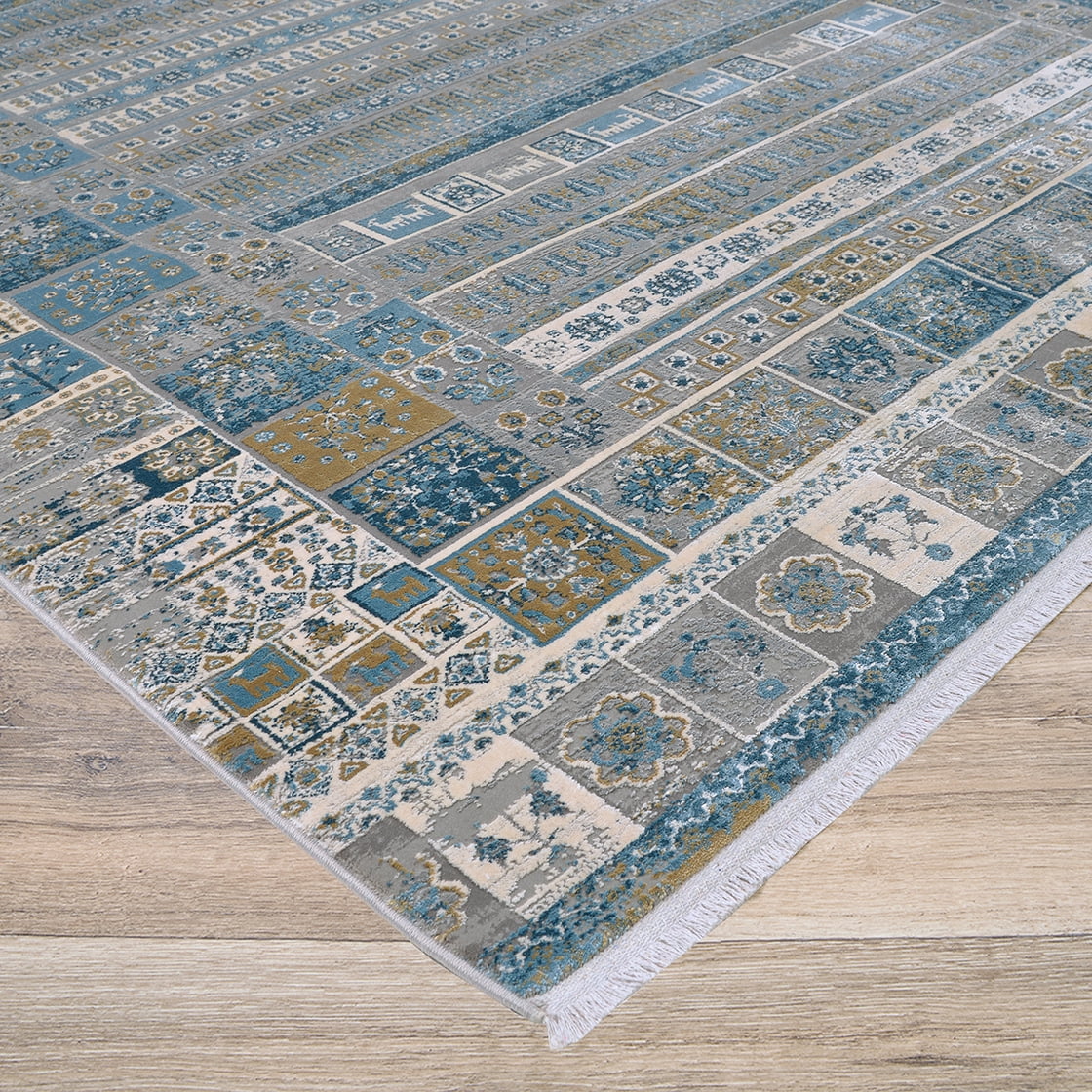 Couristan Siena Tessera 6'6" x 9'6" Blue-Gold-Steel Area Rug