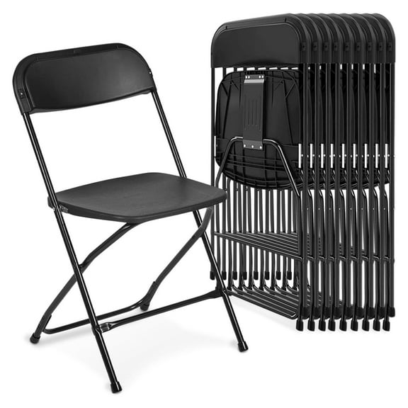 Drevy 10 Pack 650 lb. Capacity Premium Plastic Folding Chairs Wedding Party Outdoor Indoor Office Meeting House Dinner Diner Black