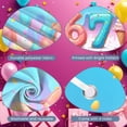 thumbnail image 3 of Vibrant Color Donut Themed Banner Pink & Blue Tone Backdrop 3D Number Design Multi-color Donuts Display for 67th Birthday Party Adult Celebration Indoor Event, 3 of 8