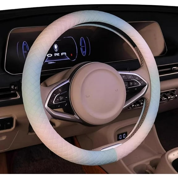 Steering Wheel Cover, Pink Leather Steering Wheel Cover Universal 15 Inch Carbon Leather Anti-Slip Breathable