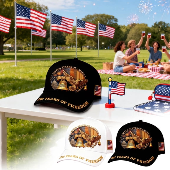 WKSCLPAI 250th Anniversary Usa Hat, Semiquincentennial USA Fashion Baseball Cap, 250 Years of Freedom Trendy Patriotic Hat for American Pride Celebrations & Casual Wear, White