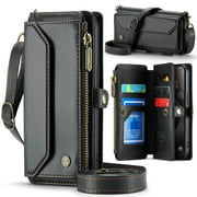 Dteck for Samsung Galaxy S10 Case with RFID Blocking Wallet Case for Women Men, Shockproof PU Leather Magnetic Flip Strap Zipper Card Holder Phone Case,Black