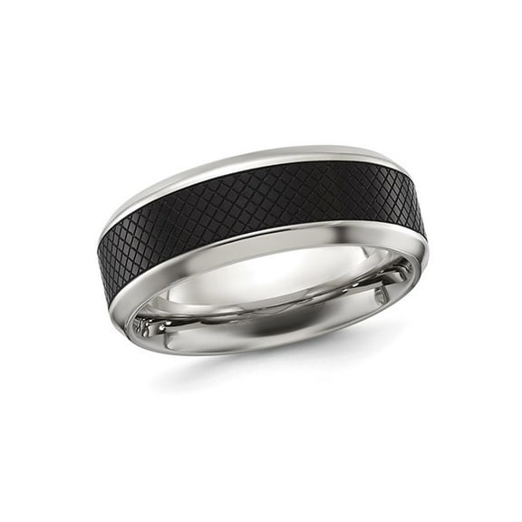 Gem & Harmony Mens Stainless Steel Black Plated 8mm Band Ring for Men