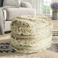 thumbnail image 3 of LR Home Alice Round Ivory Striped Shag Indoor Small Pouf Ottoman, 14" H x 18" W, 3 of 5