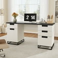 thumbnail image 4 of 59-Inch Farmhouse Executive Desk – Wooden Home Office Computer Table with 3 Drawers, File Drawer & Storage Cabinet, 4 of 7