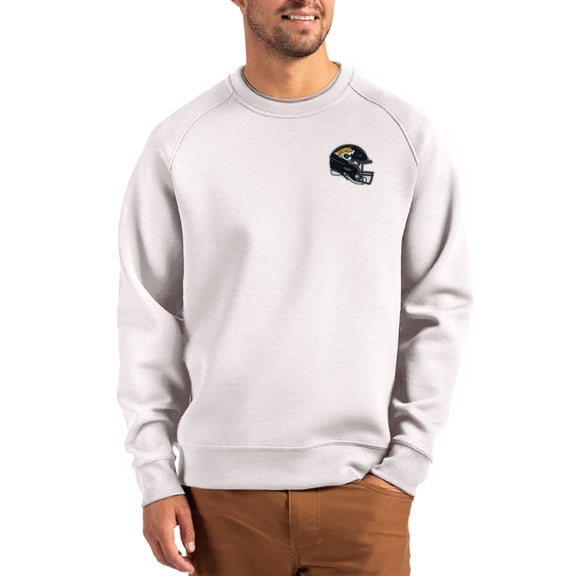 Men's Cutter & Buck Gray Jacksonville Jaguars Helmet Roam Recycled Raglan Pullover Sweatshirt