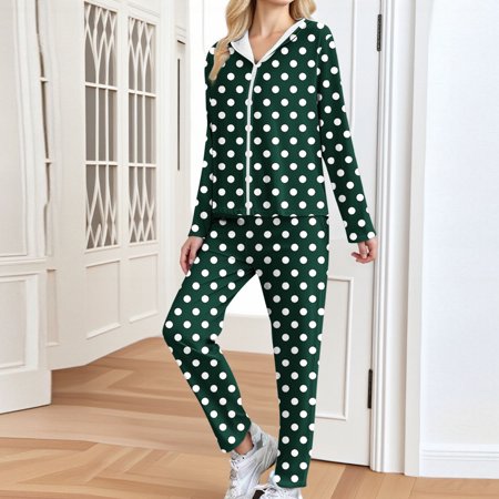 AGWOLF Pajamas Set for Women Cute Dot Graphic Long Sleeve Pajamas Comfy Button Down Sleepwear