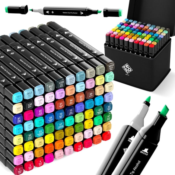 Set de 80 marcadores ZENO de doble punta con base de alcohol y estuche