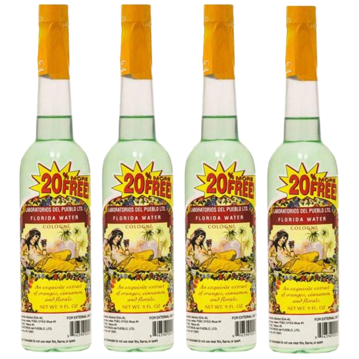 Pack of (4) Florida Water Cologne 9 oz. Plastic Bottles