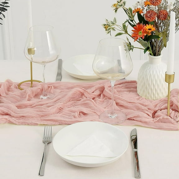 Knubmt Long Table Runner Cheesecloth Table Runner Gauze Table Runner for Wedding Birthday Party, 35" x 118"