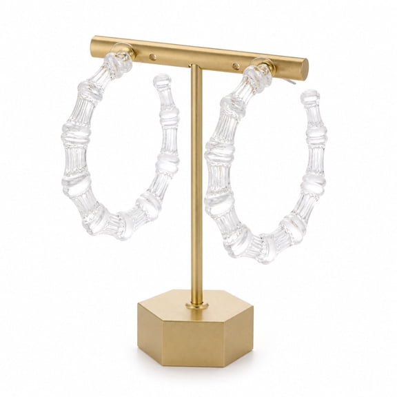 RubyLee Elegance Clear Bamboo Hoop Earrings, Stainless Steel, 2 Count per Pack