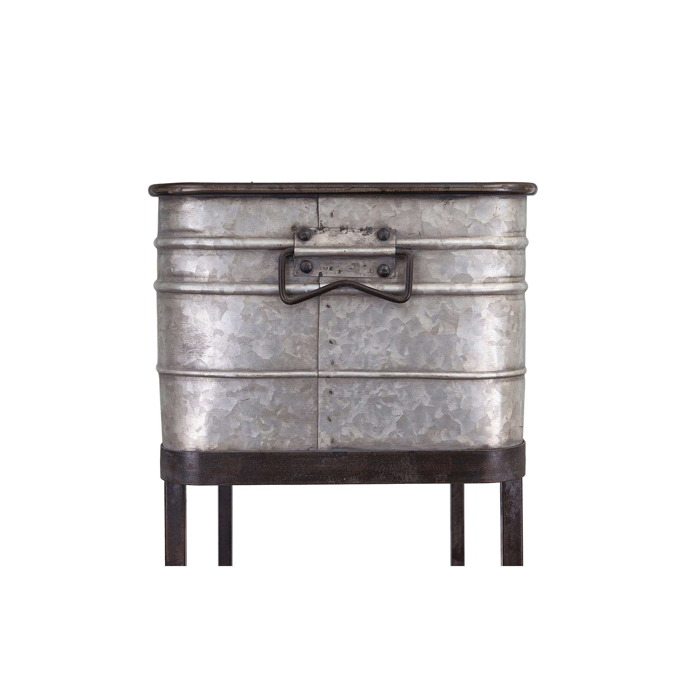 Creative Co-Op Metal Planter Tub on Stand with Rolling Wheels, Galvanized Silver and Black
