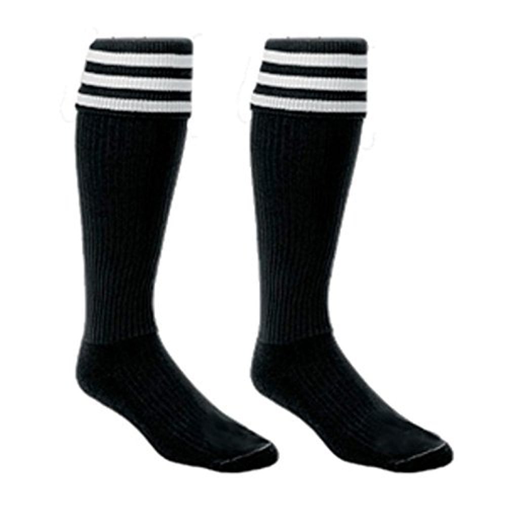 A NEW  PAIR OF REFEREE SOCKS SIZE 7-11 black with white tops Great Value 