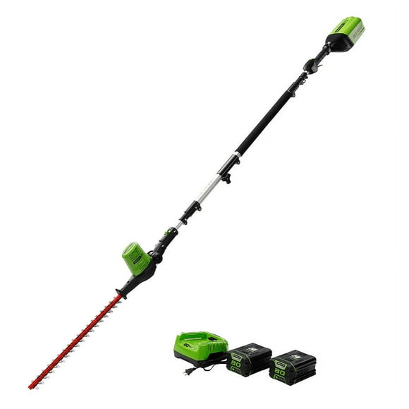 Greenworks 80V 20" Pole Hedge Trimmer, (2x) 2.0Ah Battery and Charger