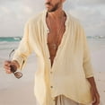 thumbnail image 2 of Camisas Para Hombre Slim Fit Camisa de hombre nueva camisa de manga larga de playa suelta relajada larga de algodón sólido (Khaki, 3XL), 2 of 7