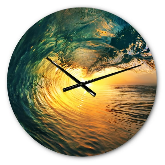 Designart 'Colored Ocean Waves Falling Down VI' Coastal wall clock