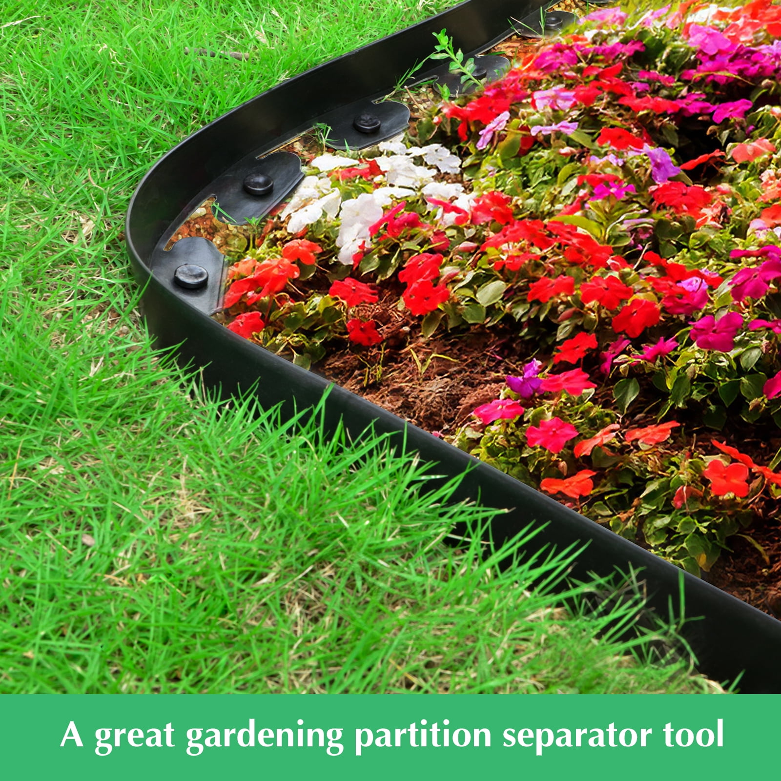 Landscape Edging Border 33 FT with 50 Spikes, 2" Tall No Dig Garden Edging Lawn Border, Flexible Edging for Landscaping Flower Beds Yard Pathway