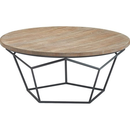 Pemberly Row Contemporary Transitional Round Coffee Table Brown