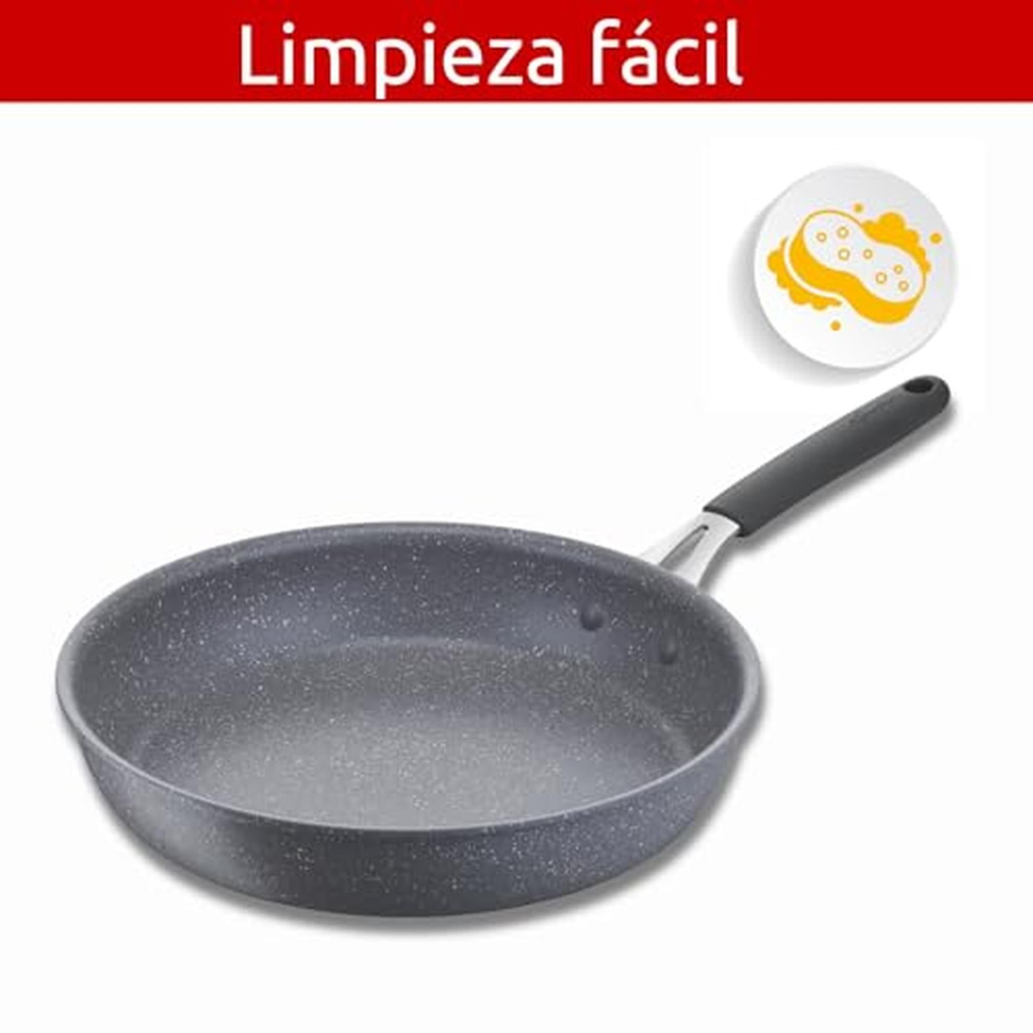 Lagostina Tempra Acero Sartén 28 Cm De Acero Inoxidable 18/10 Con Fondo Lagotherm Y Mango Ergonómico De Silicona, Sartén Para Inducción, Gas Y Horno