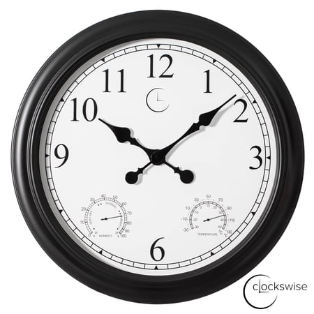24-inch Large Outdoor Wall Clock Thermometer Combo, Waterproof Hygrometer Silent Battery-Operated Clocks Timepiece Garden Weather Master Station for Home Indoor or Patio Black with Decorative Frame