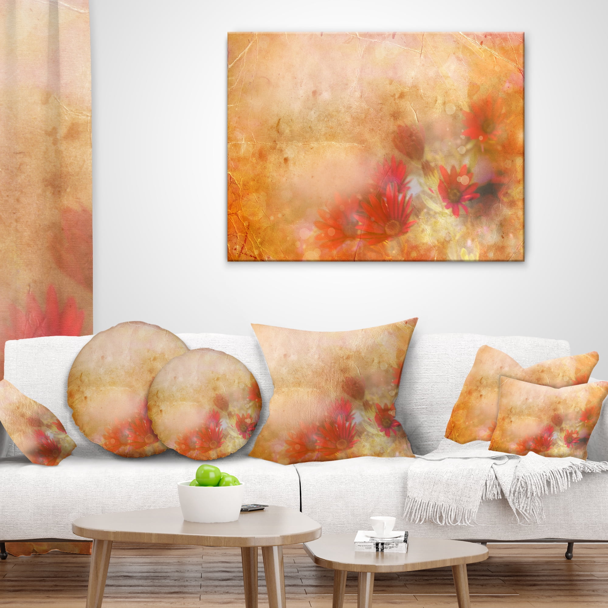 Designart Red and Pink Flowers on Brown - Floral Throw Pillow - 18x18