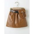 thumbnail image 2 of Seyurigaoka Baby Girls PU Leather Skirt Outfits Plain Color High Waisted Short Skirt + Letter Plastic Buckle Waist Belt with Bag, 2 of 8