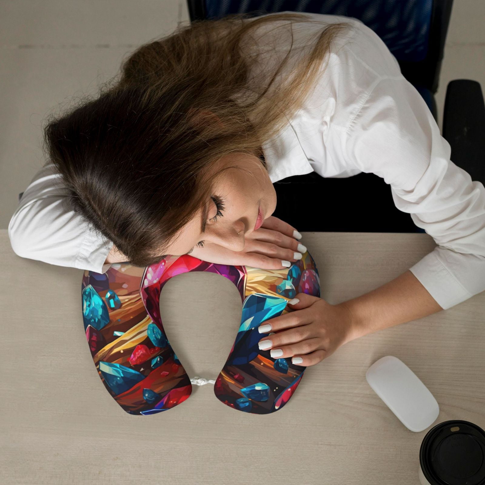 Xecao Colorful Stone World Print Memory Foam Cervical Neck Pillow Versatile U-Shaped Pillows for Home,Office,Camping,Travelling,Soft Washable Cover
