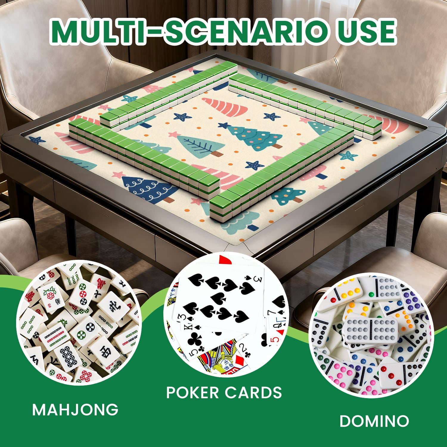 Mahjong Mat 31.5" x 31.5" playful colorful featuring abstract christmas trees ornaments for Non-Slip Noise Reduction Mahjong Tiles Table Cover for Dominoes Poker Card Board and Tile Games