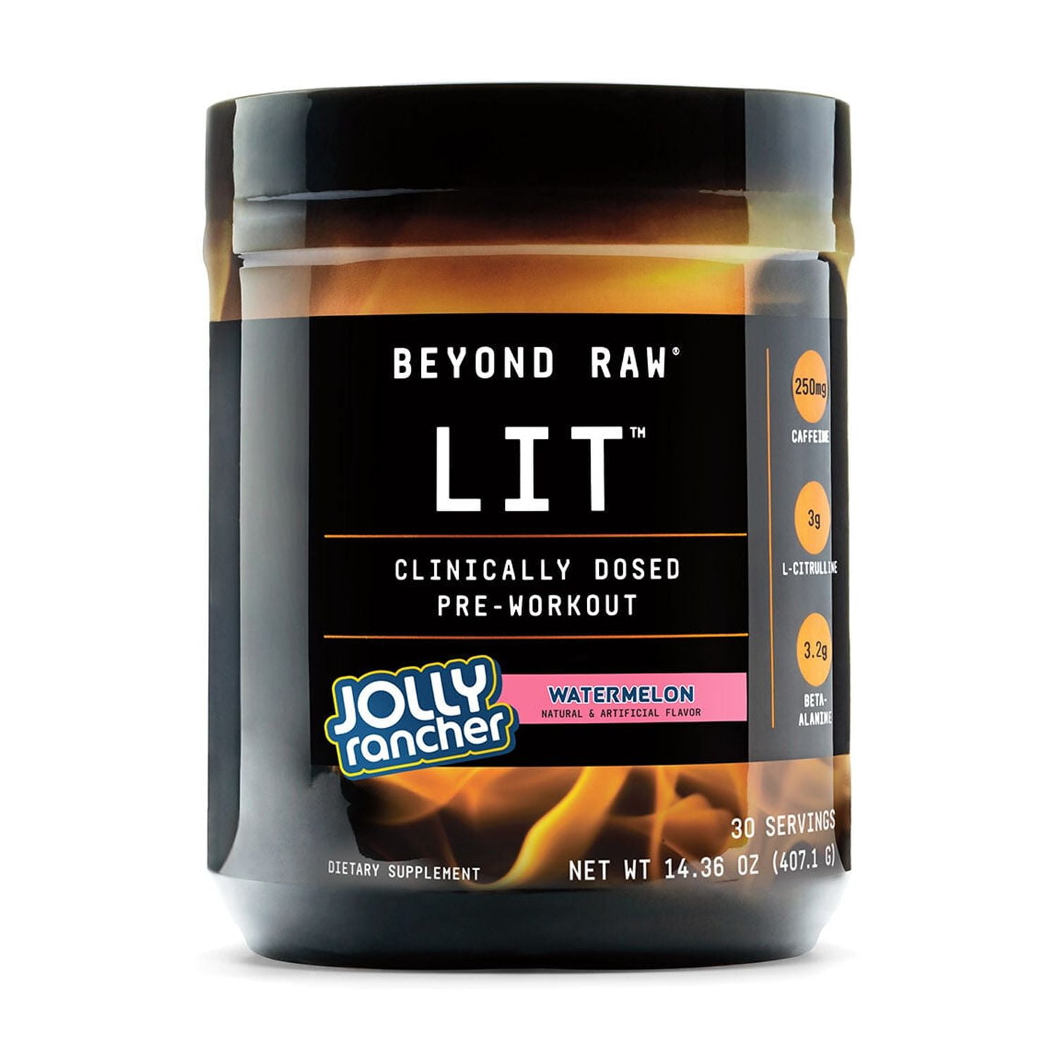 BEYOND RAW LIT | Clinically Dosed Pre-Workout Powder | Contains Caffeine, L-Citruline, and Beta-Alanine, Nitrix Oxide and Preworkout Supplement | Jolly Rancher Watermelon | 30 Servings