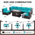 thumbnail image 6 of RADIATA 7-Piece Patio Furniture Set with Fire Pit Table, Outdoor Sectional with Fire Pit Table, Patio Couch Set with Fire Pit Table, Patio Furniture Set Outdoor Sectionals,Espresso/Aqua, 6 of 10