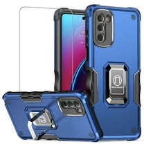 TJS for Motorola Moto G Stylus 2022 Phone Case, with Tempered Glass Screen Protector, [Military Grade] Heavy Duty Protective Cover, Magnetic Support Ring Kickstand Case for Moto G Stylus (Blue)