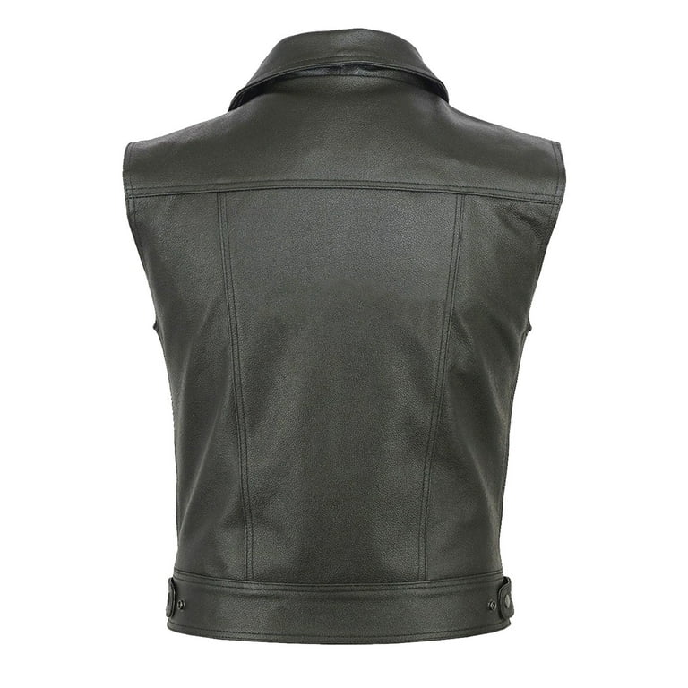 GHSOHS Black Motorcycle Leather Vest for Men Punk Fashion GHSOHS Black Motorcycle Leather Vest for Men Punk Fashion