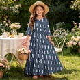 thumbnail image 5 of ITSAME Girls A-Line Dress Crew Neck 3/4 Sleeve Flowy Ruffle Summer Casual Fashion Printed Dress Navy Size 14, 5 of 7
