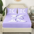 thumbnail image 3 of Erosebridal Purple Bowknot Bed Sheets Set Queen Size, Initial Letter K Bed Sheets Queen, Cartoon Monogrammed Reversible Sheet Set Queen, Breathable Bedroom Decorative, 4pcs, 3 of 7