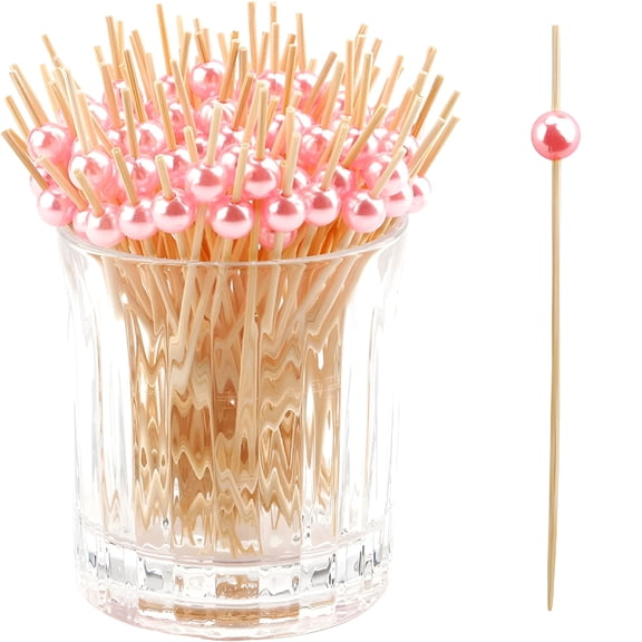 ACDANC 2026 New 120Pcs Cocktail Picks Toothpicks for Appetizers Cocktail Picks for Drinks Bamboo Toothpicks Cocktail Toothpicks Fancy Toothpicks for Appetizers Pink Pearl Toothpicks for Food 4.7In