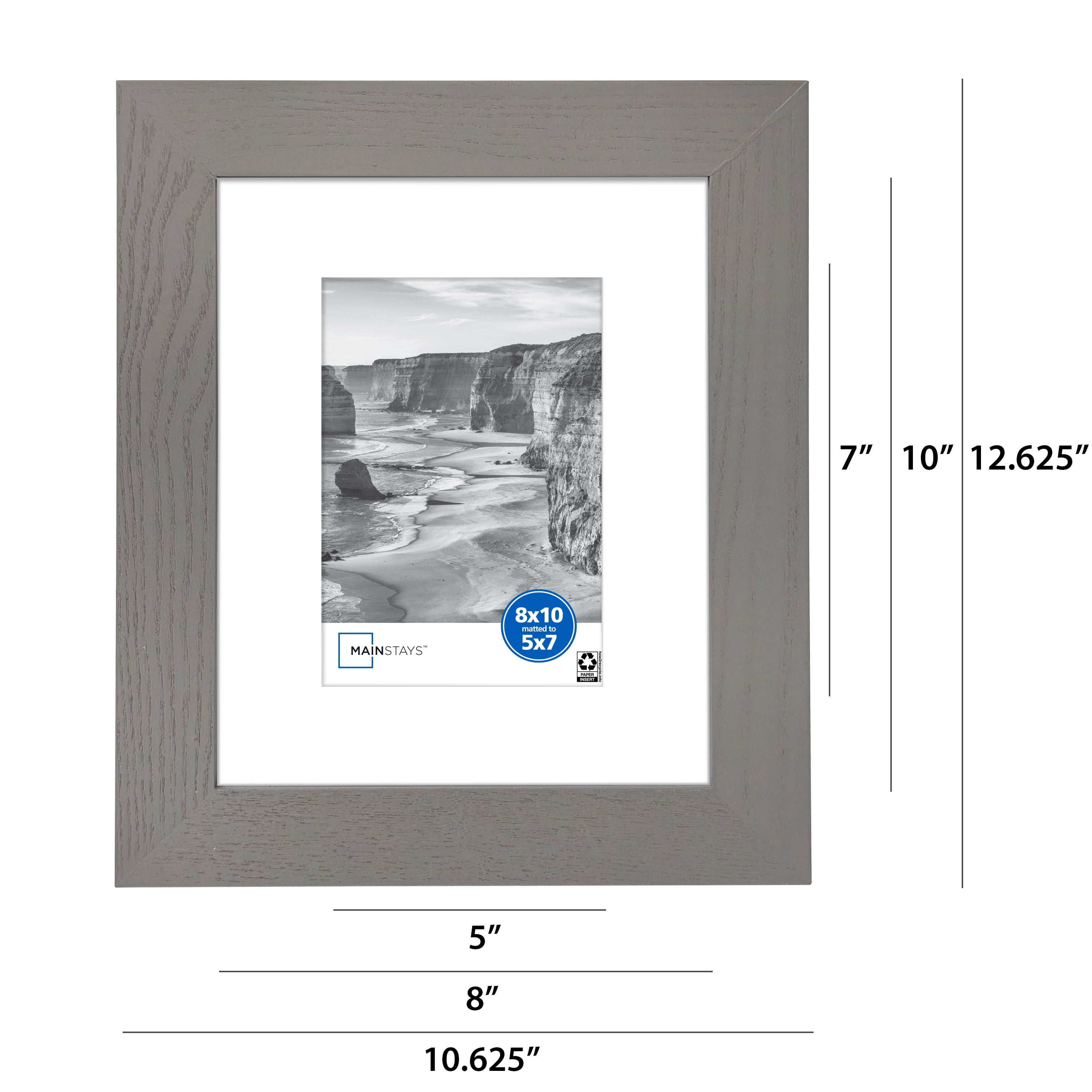 Mainstays 8 x 10 in Picture Frames, Matted to 5 x 7 in, Gray 1.5 in Gallery Style, 2-Pack
