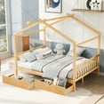 thumbnail image 2 of EUROCO Full Size House Bed with Two Drawers for Kids, Solid Wood Platform Bed for Living Room, Natural, 2 of 10