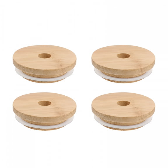 ACDANC 4Pcs Mason Jar Lids with Straw Hole Reusable Bamboo Lids for Beer Can Glass
