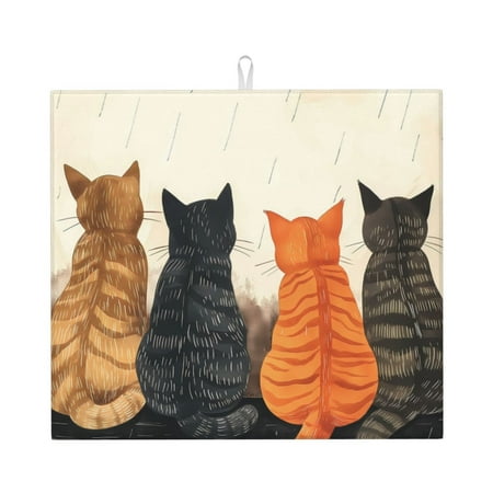 

Pofeuu Four Cats Watching Rain Print Ultra Water Absorbent Microfiber Dish Drying Mat Drying Mat for Kitchen Kitchen Counter Accessories