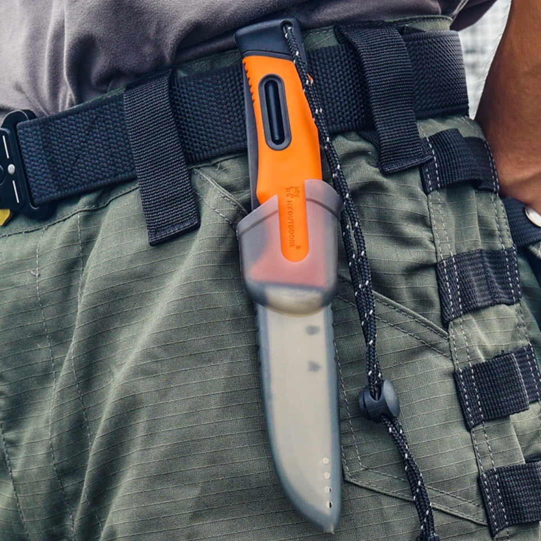 Fixed Blade Knife 3.7" 5Cr15 Steel, Plastic Sheath, PP/TPR Handle. Multi-Use for Camping & Outdoor.