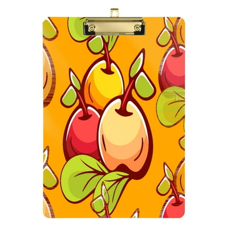 12.5x9 Inch Acrylic Clipboard with Metal Clip – Single-Sided Print & Retractable Hook,Apple and Cherry