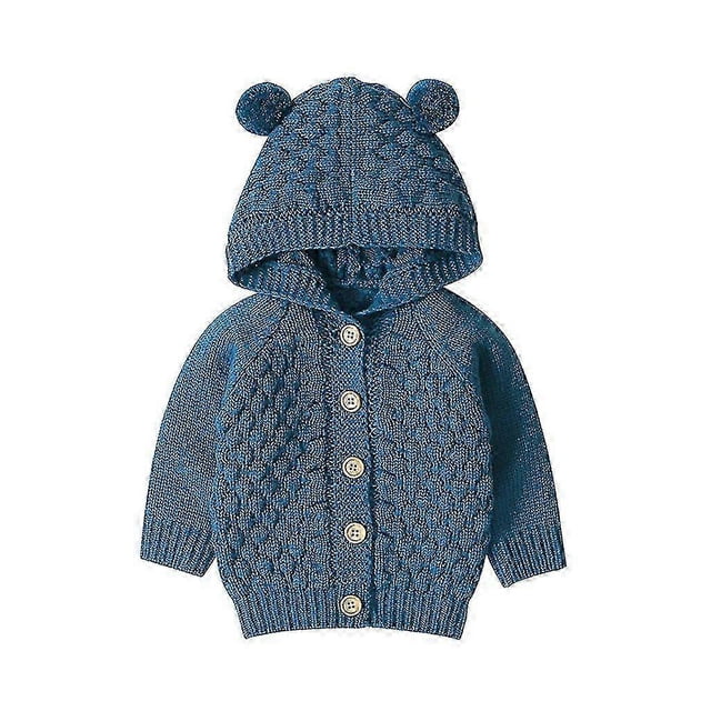 0-3 Years Kids Baby Sweater Hooded Knitted Jacket Warm Bottoming Sweater Autumn and Winter Solid Color Sweater