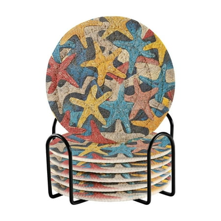 

6 coil coasters 3.94x3.94x0.24 inch water coasters Drink coasters with cup holders Absorbent coasters Heat resistant for bar protection Colorful Lovely Starfish Seamless