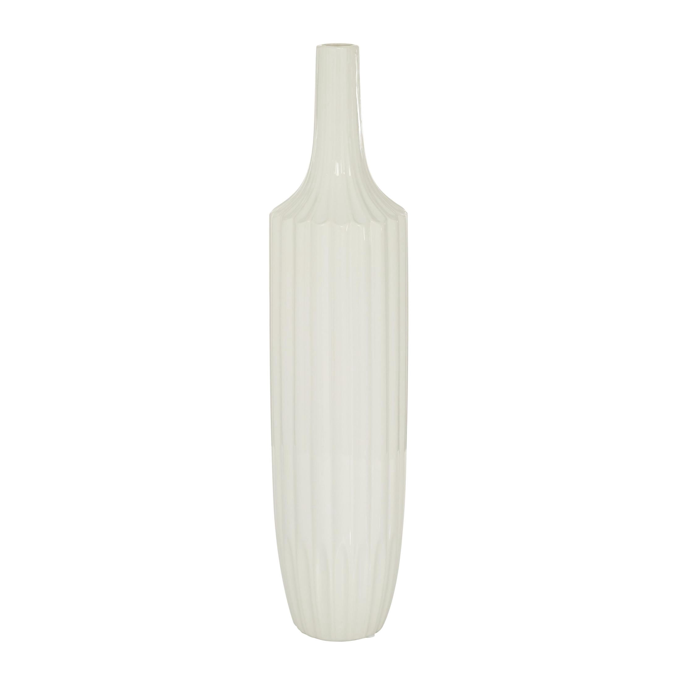 DecMode 23" Stripe Texture White Ceramic Vase
