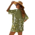 thumbnail image 4 of Xoenoiee Green Daisy Flower Print Women's 2 Piece Outfits Kimono Cover Ups Half Sleeve Blouse and High Waist Shorts Set Summer Beachwear Cruise Outfits, Size M, 4 of 7