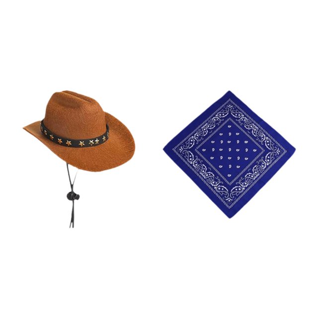 Cuerpo de porche de ganso, con pañuelo de bandana, Halloween, sombrero de vaquero divertido, disfraz de césped de vaquero occidental, para el porche, Traje azul