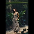 thumbnail image 4 of Vestido Informal de Verano para Mujer, con Escote en V Fruncido, A Rayas, Sin Mangas, y Holgado, con Bolsillos. Gris Oscuro S, 4 of 7
