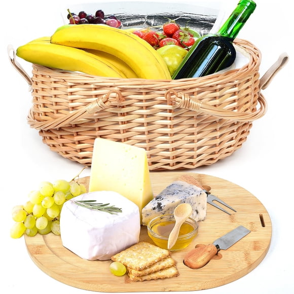 Hap Tim Wicker Picnic Basket Set with Blanket Charcuterie Boards for 2 - Unique Gifts Ideas for Couple, Engagement, Wedding, Brid