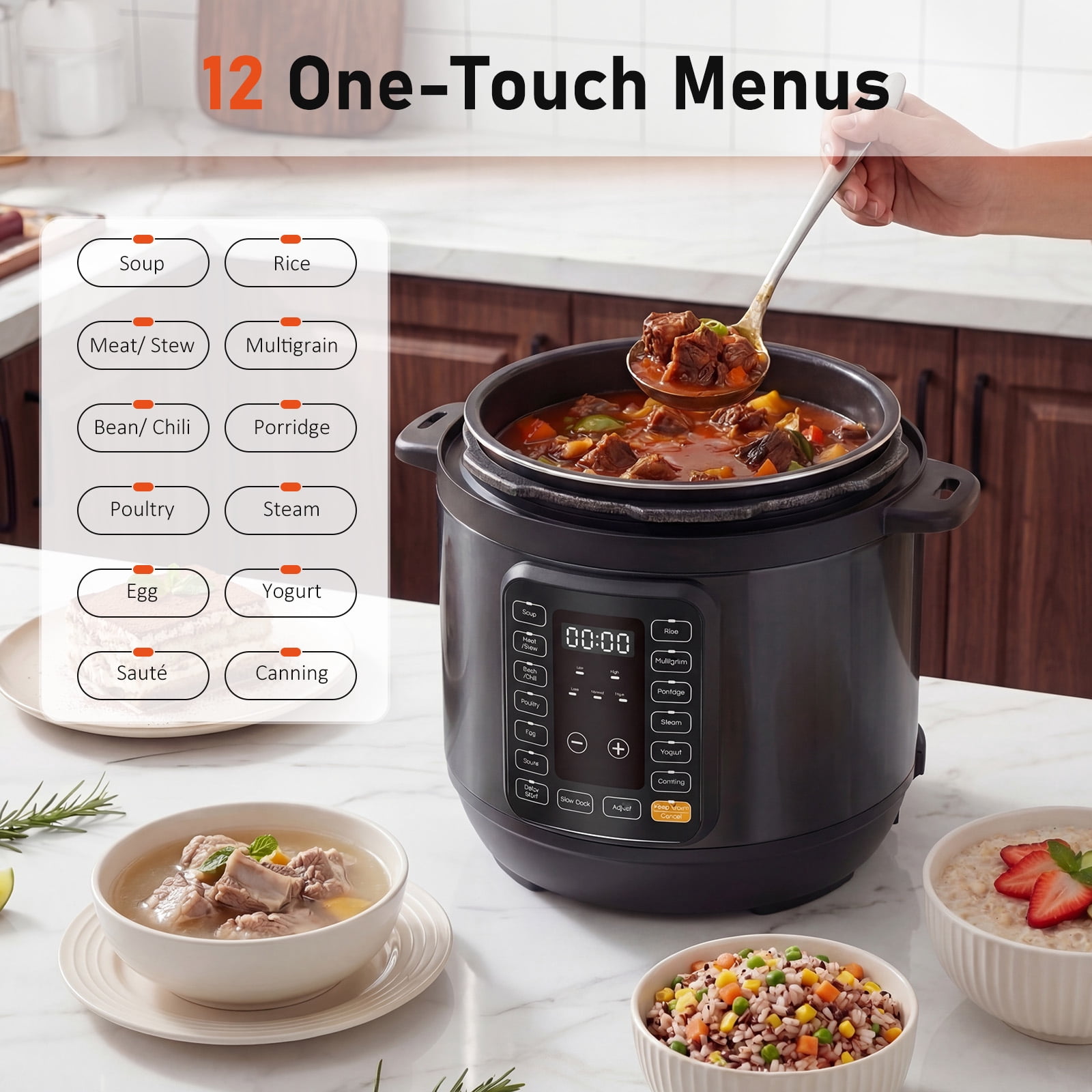 EDX Instant Cooker 8 Quart Electric Pressure Cooker Multi-Function Features & Stainless Steel Pot, Black