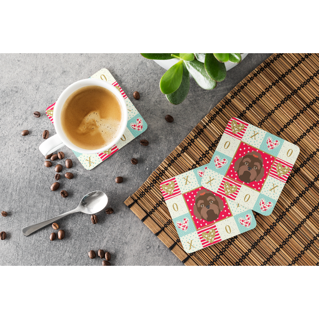Russian Lapdog Love Foam Coaster Set of 4